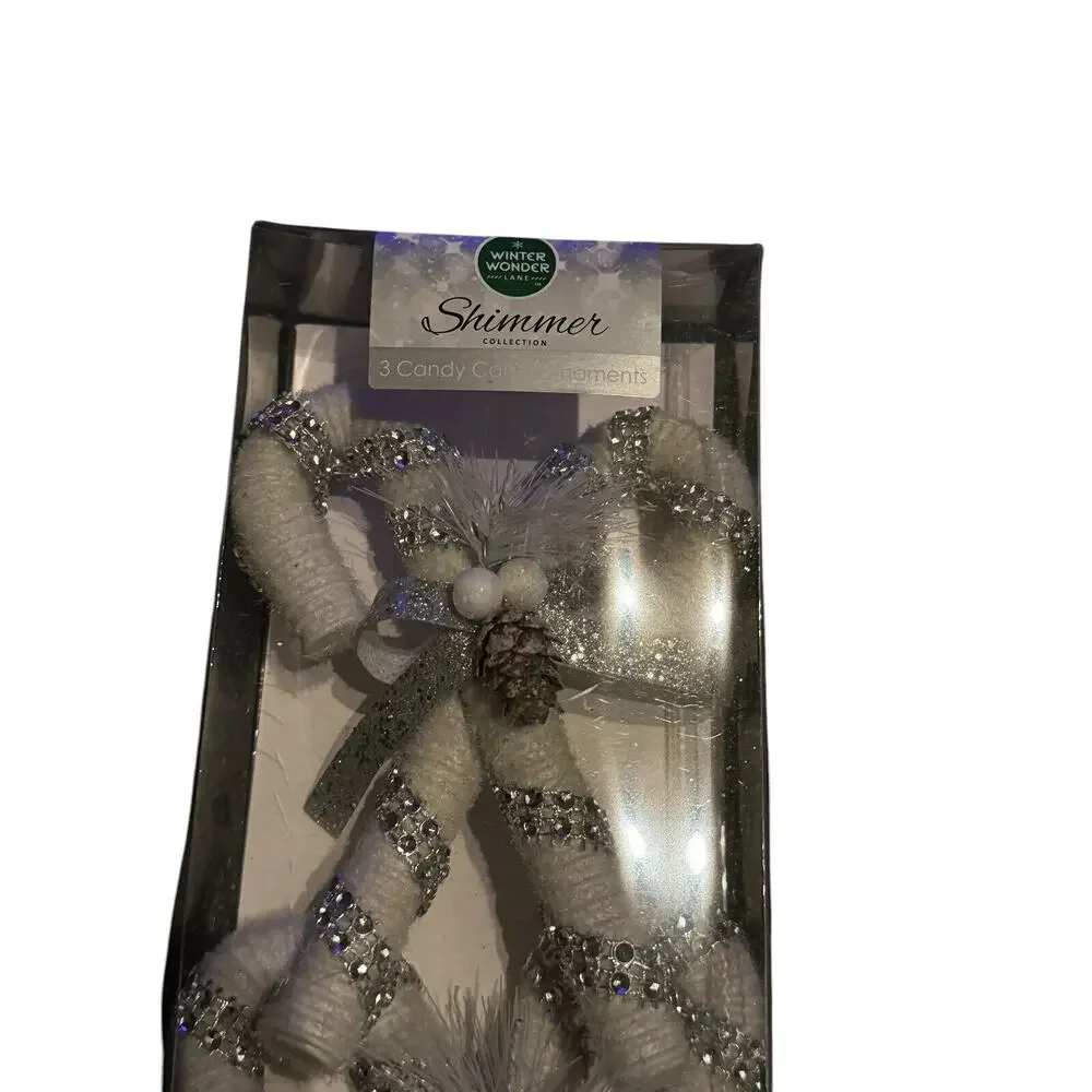 Candy Cane Ornaments (3) Winter Wonder Lane Pinecone‎ Sparkle Christmas NEW